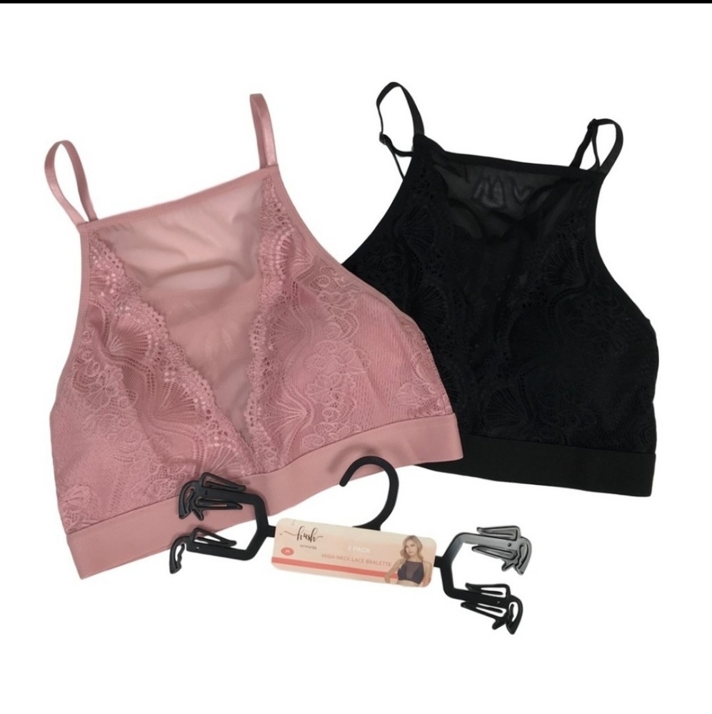 Hush intimates set of 2 high neck lace bralettes
